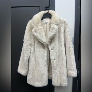 H&M Cream Faux Fur Coat - Size 4, Like new!